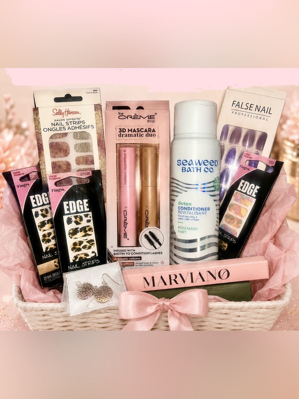 9-Piece Beauty Bundle | Nails, Mascara, Haircare, Makeup & Earrings